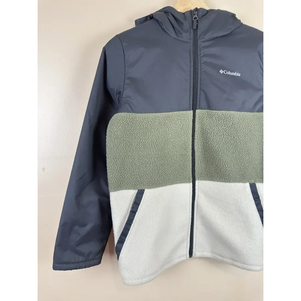Columbia Boys Steens Mountain Hooded Fleece Jacket Large 14-16, Grey & Khaki